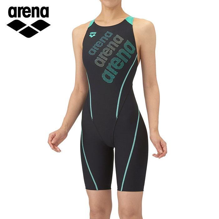 【 アリーナ arena 】 水泳 競泳 レディース 練習用 水着 ワンピース ハーフ スパッツ オープンバック パッド用フック付き タフスーツ トレーニング 練習 競泳水着 水泳水着 AS5FWM24L (BKEM) ブラックxエメラルド [251217][amz]