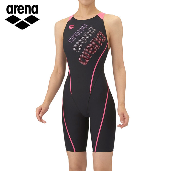 【 アリーナ arena 】 水泳 競泳 レディース 練習用 水着 ワンピース ハーフ スパッツ オープンバック パッド用フック付き タフスーツ トレーニング 練習 競泳水着 水泳水着 AS5FWM24L (BKPK) ブラックxピンク [251217][amz]
