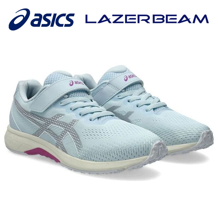 ★白底タイプ！ゴムヒモ＋1本ベルト★【 アシックス asics 】【 シューズ 靴 】 アシックス商事 ジュニア シューズ LAZERBEAM レーザービーム 子供 女の子 白底 スニーカー 運動靴 アシックス 1154A202 (020) ライトグレー/グレーブルー [250406][amz]