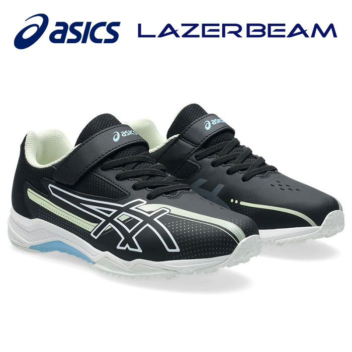★女子向けスピードモデル (ゴムヒモ＋1本ベルト)★【 アシックス asics 】【 シューズ 靴 】 アシックス商事 ジュニア シューズ ワイド 幅広 レーザービーム SK-MG-GW 女の子 女子 子ども ベルクロ 1154A230 (001) ブラック/ホワイト [251103][amz]