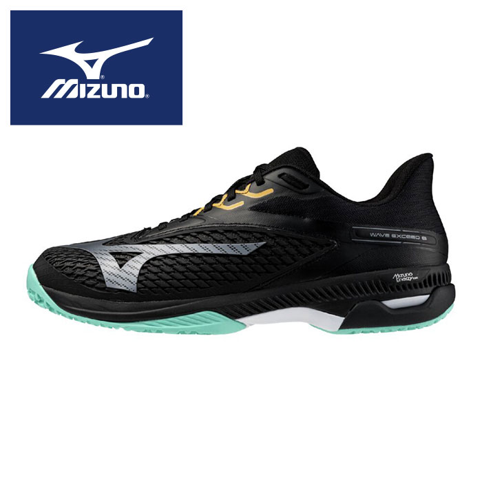 ★クレー/砂入り人工芝コート用★【 ミズノ MIZUNO 】【 シューズ 靴 】 テニスシューズ ウエーブエクシード 6 ワイド OC メンズ レディース 男女兼用 オムニ クレー 3E テニス シューズ 61GB251309 ブラック×グリーン [ten][250625][amz]