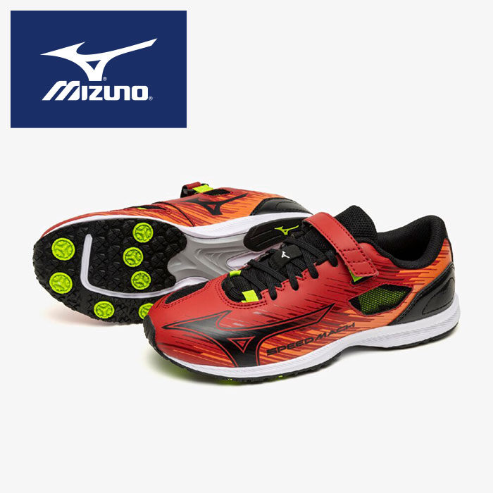 ★最速をめざす！ そのための機能が満載★【 ミズノ MIZUNO 】【 シューズ 靴 】 ジュニア シューズ スピードマッハ 3 子供 キッズ スニーカー 靴 スポーツ 運動 通学 マジックテープ ベロクロ K1GC255252 レッド×ブラック [ten][250928][amz]