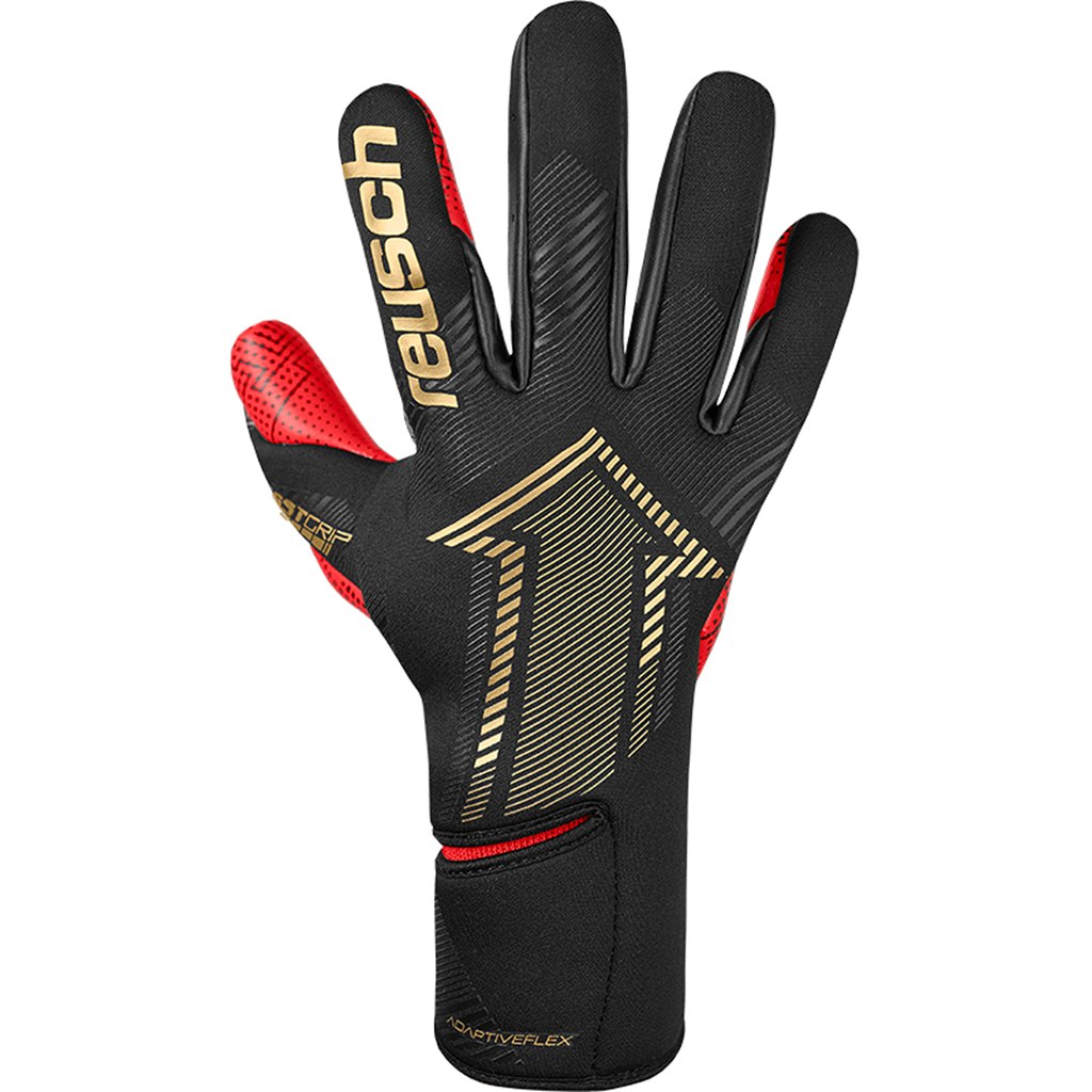 【 ロイシュ reusch 】【 手袋 グローブ 】 サッカー キーパーグローブ ファストグリップ ゴールドX グループリント キーパー グローブ メンズ レディース 男女兼用 大人 (7075) 5570915 ブラック/ゴールド/Fレッド [251114][amz]｜アスリート　ステージ