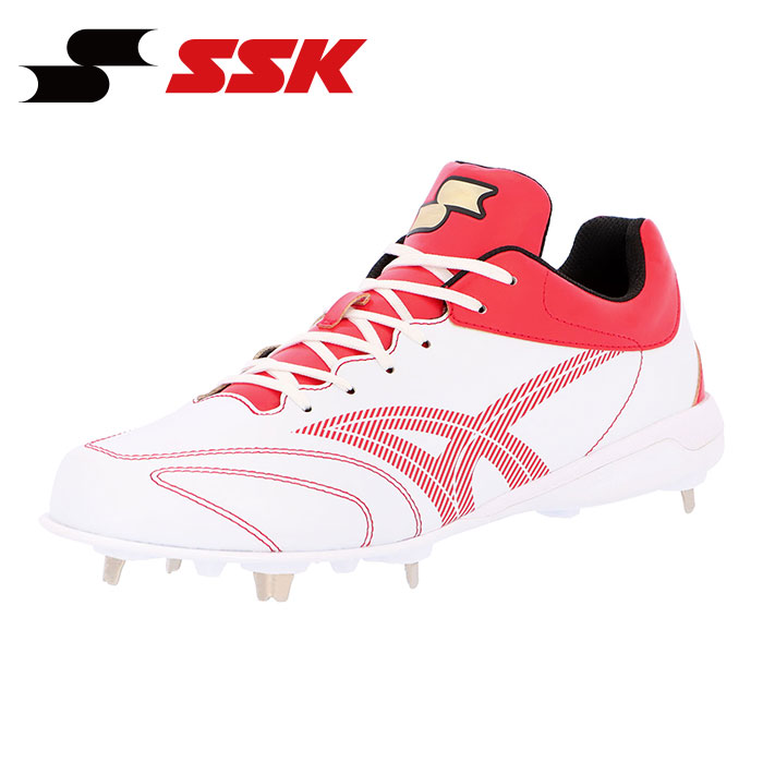 【 SSK エスエスケイ 】【 シューズ 靴 】 野球 金具 スパイク グローロード TT-LC2 紐 ひも SSF3303 (1020) ホワイト&times;レッド [250106][amz]｜アスリート　ステージ