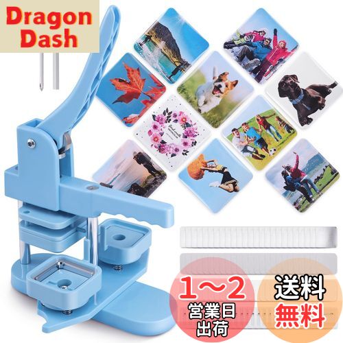 缶バッジマシーン 四角形缶バッジ 缶バッジメーカー 缶バッヂ 回転式缶バッチマシーン 缶バッジ バッジ素材100個付き 缶バッヂ製造機 小型 軽量 DIYのおもちゃ バッヂ製造機 手芸 手づくり 入学祝いプレゼント