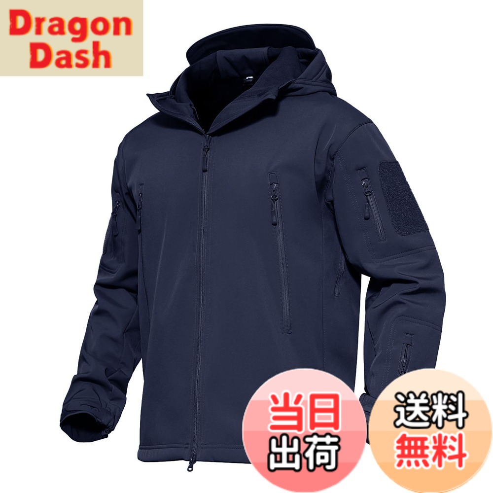 【貨物輸送無料】[MAGCOMSEN] タクティカルジャケット サバゲー メンズ アウトドア 山登りアウター 雨合羽防風 防寒着 裏フリース ソフトシェルジャケット ミリタリー ボンネット付き添い人 多衣嚢 イヤホンホール付き添い人 烏兎冬 色：米国海軍、大きさ：3XL