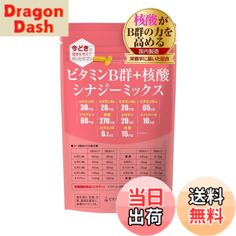 【送料無料】ビタミンB群+核酸 シナジーミックス【90粒入】1袋「ナイアシン」「核酸」強化配合/B1,B2,B6,B12,ナイアシン,イノシトール,パントテン酸,ビオチン/栄養のプロがプロデュース・おすすめのサプリ