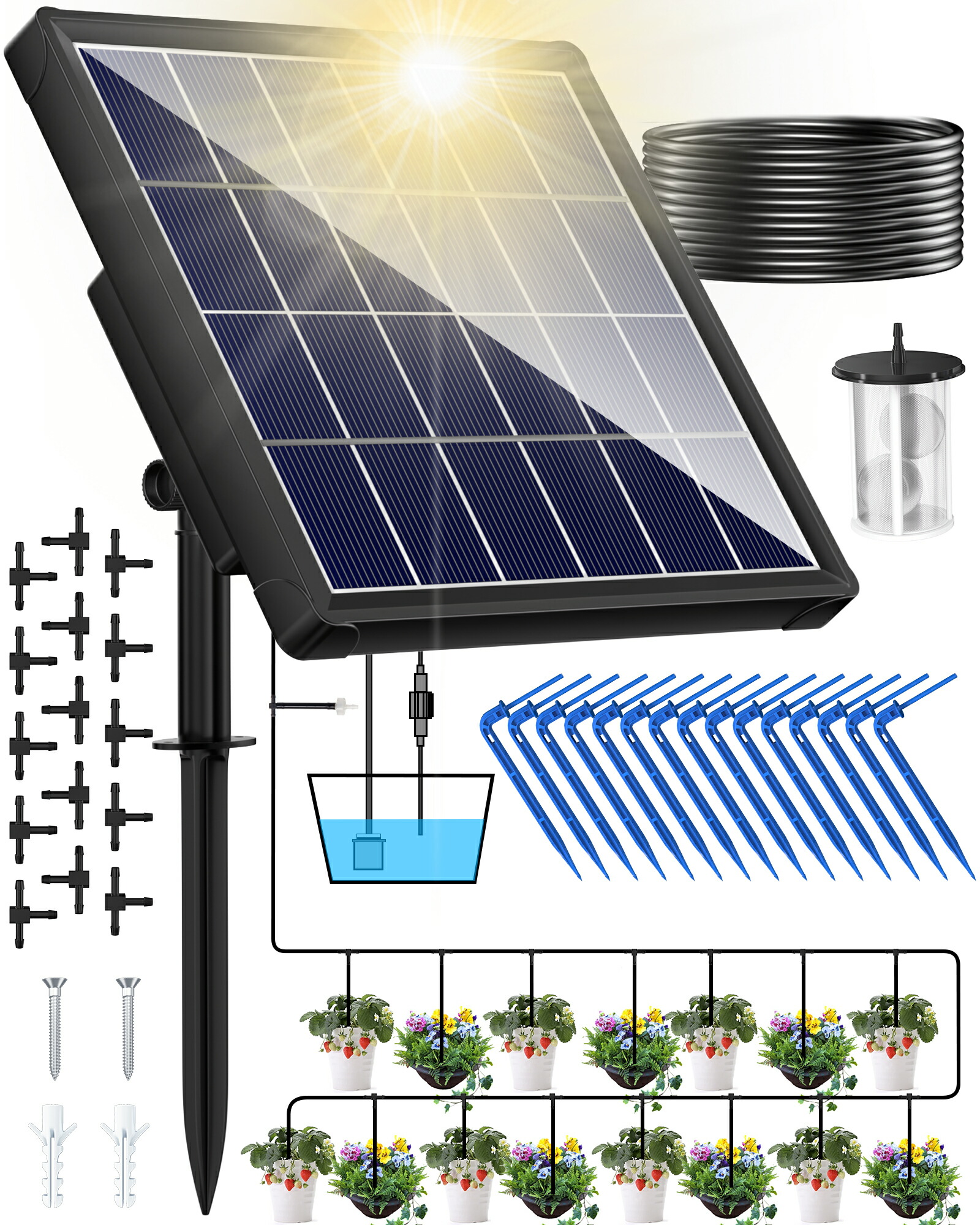 楽天市場】【電源・水道不要】 ソーラー 自動 灌水器 水やり器 観葉植物 ベランダ 水やり タイマー 自動散水 自動水やり機 自動給水器 水やりタイマー  鉢植え プランター 家庭菜園 キット 農業 水撒き 畑 散水 屋外 植物 花 園芸 鉢（15鉢対応） : Biling