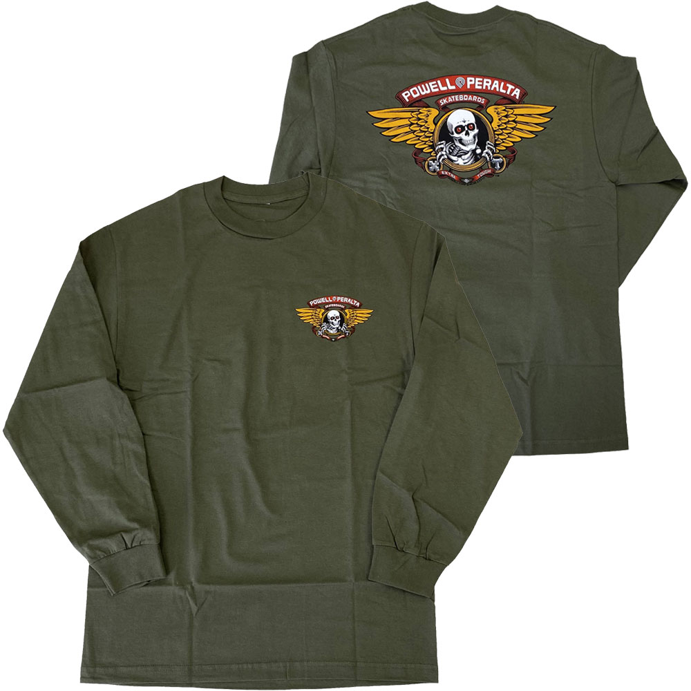 POWELL PERALTA・パウエル・ペラルタ・WINGED RIPPER・ミリタリーグリーン・長袖・ロングスリーブ・長袖Tシャツ・ブランド正規品