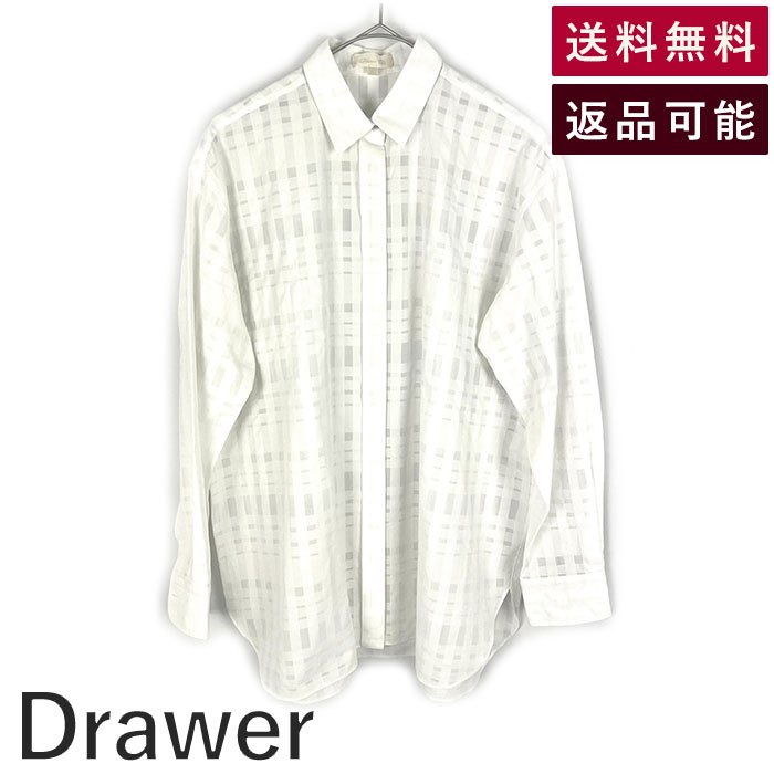 【中古】ドゥロワー Drawer ブラウス シアーチェック比翼シャツ 透け感 上質 ホワイト 白 送料無料 6511-299-0450 h1007k00135 返品可 古着 中古 ブランド古着DB｜ブランド古着ＤＢ