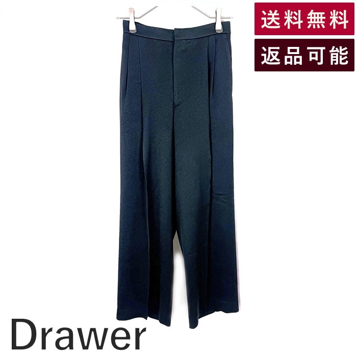 【中古】ドゥロワー Drawer サテンネイビー ジョーゼットバックゴムタックパンツ ゆったり ネイビー 紺 送料無料 6514-236-1044 h1216y00118 返品可 古着 中古 ブランド古着DB
