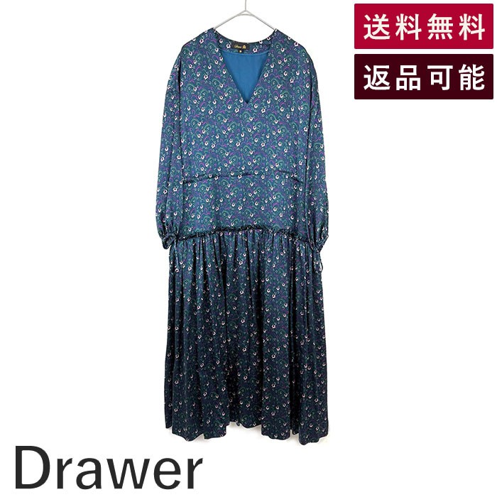 美品 ドゥロワー DRAWER リネン フレアワンピース ロイヤルブルー 38 美品 ドゥロワー DRAWER リネン フレアワンピース ロイヤル