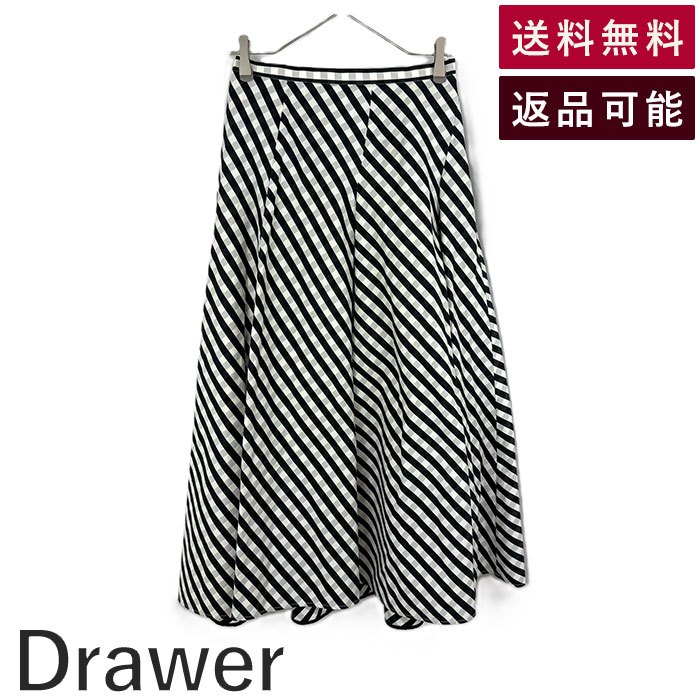【中古】ドゥロワー Drawer フレアスカート ロング 斜めストライプ ギンガムチェック ホワイト ブラック グレー 送料無料 6524-299-1643 i0619a00567 返品可 古着 中古 ブランド古着DB