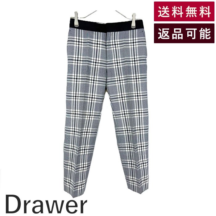 【中古】ドゥロワー Drawer タータンチェックパンツ コットン テーパード ネイビー ホワイト 送料無料 6514-236-0994 i0805k00116 返品可 古着 中古 ブランド古着DB