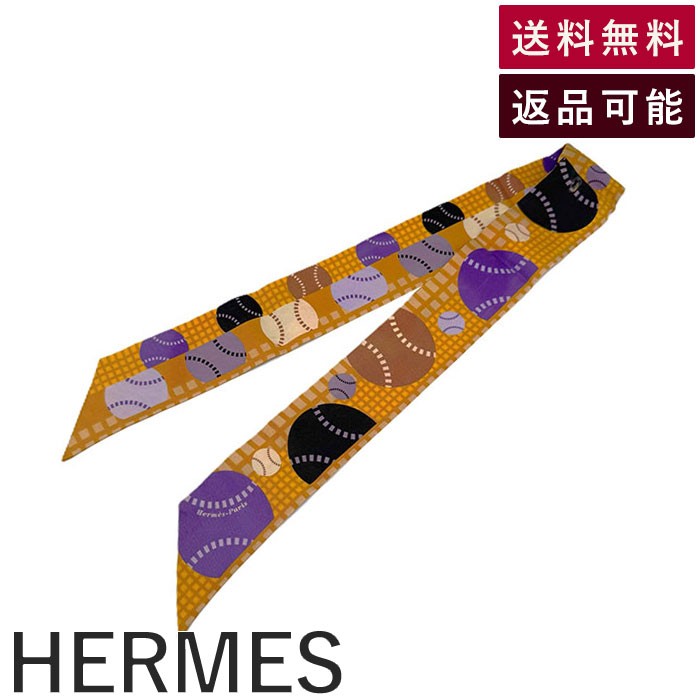 【中古】エルメス HERMES ツイリー スカーフ スリム テニスボール モチーフ オレンジ系 送料無料 i0627aq00564 返品可 古着 中古 ブランド古着DB