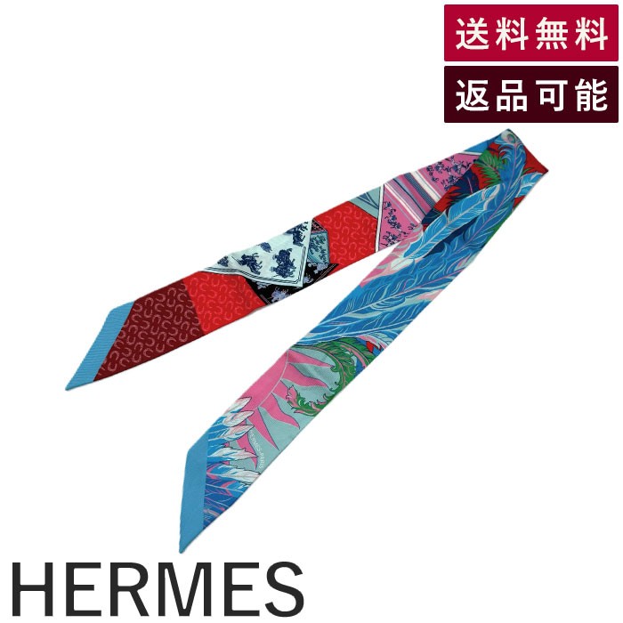 【中古】エルメス HERMES ツイリー スカーフ スリム 馬と不死鳥 ブルー レッド ピンク 送料無料 i0627aq02787 返品可 古着 中古 ブランド古着DB