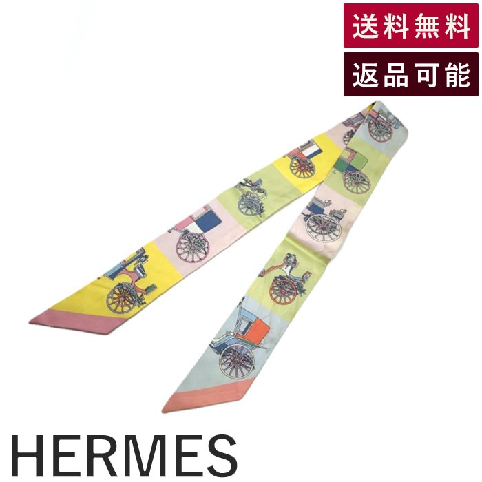 【中古】エルメス HERMES ツイリー スカーフ スリム 馬車 パステルカラー 可愛い マルチカラー 送料無料 i0515lq012104 返品可 古着 中古 ブランド古着DB｜ブランド古着ＤＢ