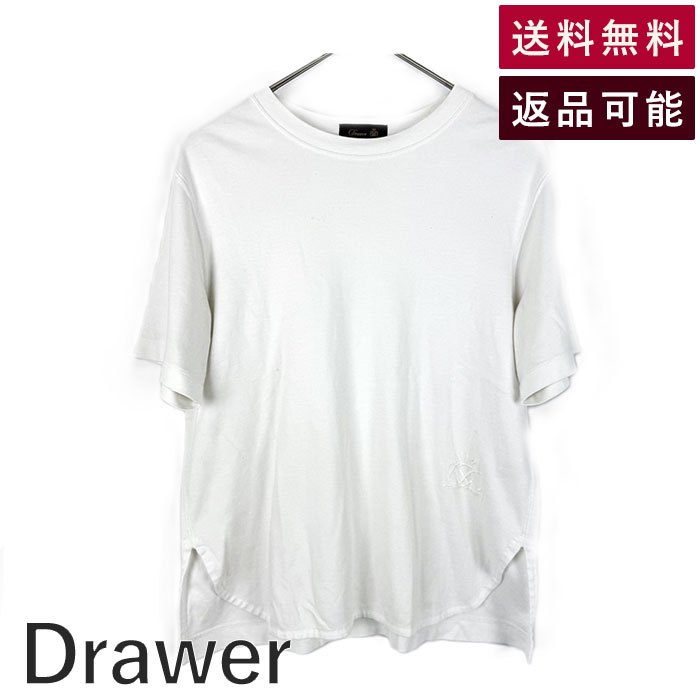 【中古】ドゥロワー Drawer コットンTシャツ レディース 白 半袖 シンプル 上質 ベーシック ロゴ刺繍入り カジュアル 大人きれいめ i0815u00112 送料無料 ブランド古着販売