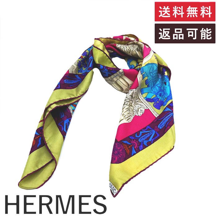 【中古】エルメス HERMES スカーフ 塔門 TORANA 柄 カラフル おしゃれ マルチカラー くすみライトグリーン系 送料無料 i0810oq00680 返品可 古着 中古 ブランド古着DB 11,550円