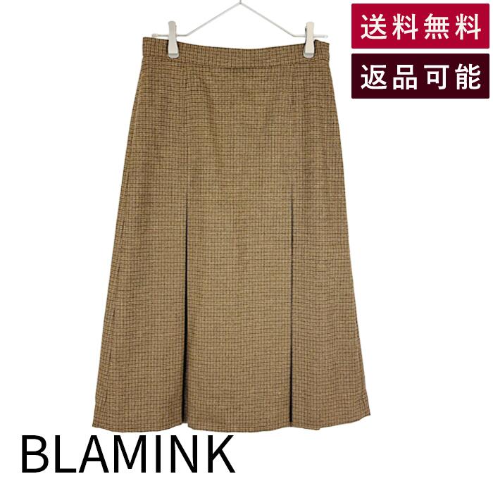 【中古】BLAMINK スカート チェック ブラウン 上品シルエット 大人エレガント 送料無料 i0925i01220 返品可 古着 中古 ブランド古着DB
