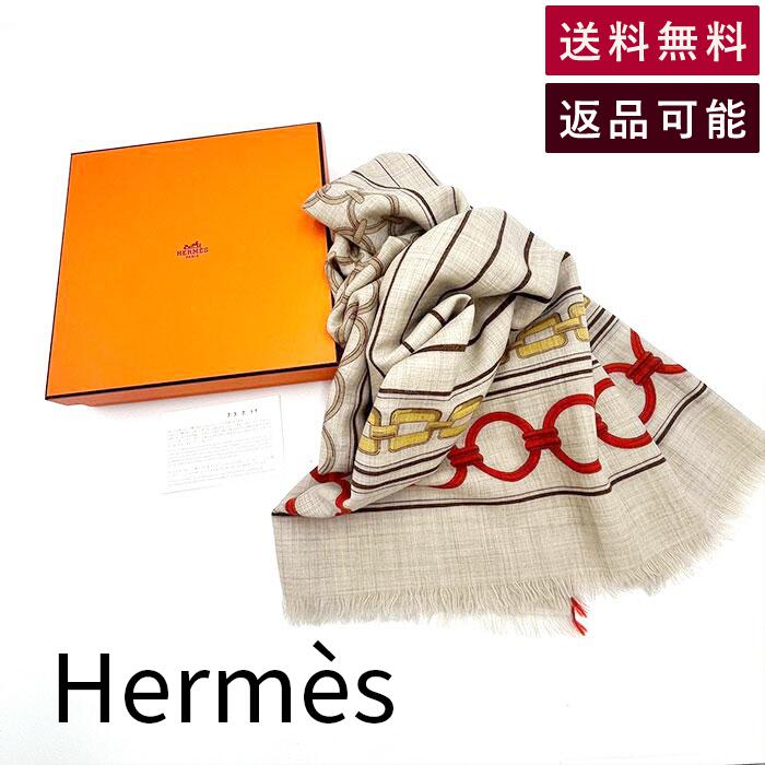 【百貨店SALE 30％OFF】【中古】エルメス HERMES 袈裟 柄 カシミール チェーン店 ベージュ系 貨物輸送無料  h0506aq004207s 返品可 古着 中古 ブランド名古着DB