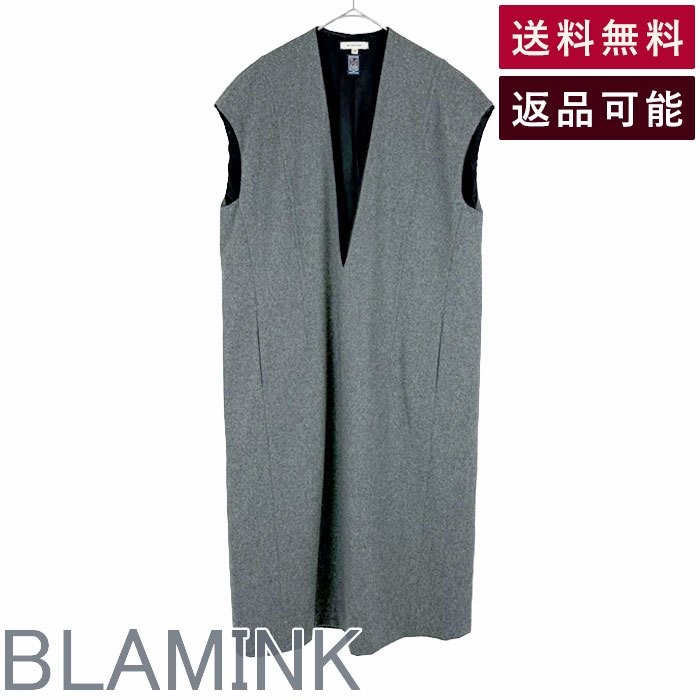【中古】BLAMINK ブラミンク ノースリーブ ワンピース グレー 36 レディース Vネック ウール 送料無料 2084238703 i1215h00836 返品可 古着 中古 ブランド古着DB