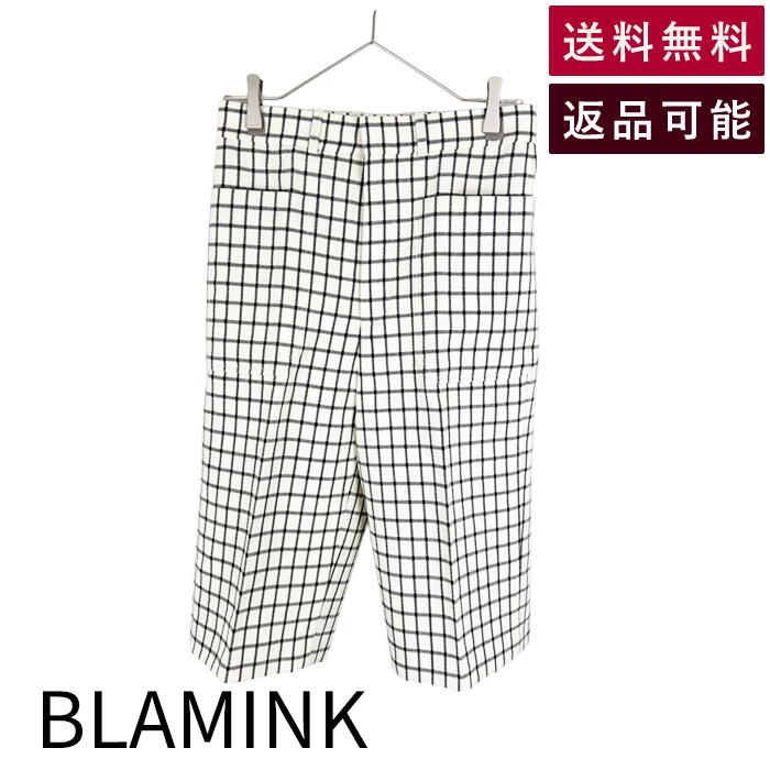 【中古】BLAMINK チェック柄 ハーフパンツ ホワイト×ブラック シルク裏地 送料無料 7914-299-0292 i1215h00718 返品可 古着 中古 ブランド古着DB