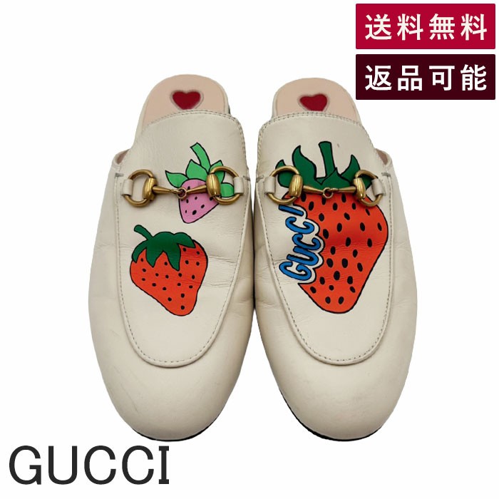 【中古】グッチ GUCCI いちご柄 ミュール スリッポン レザー ホースビット 36.5 送料無料 j0115lq020176 返品可 古着 中古 ブランド古着DB