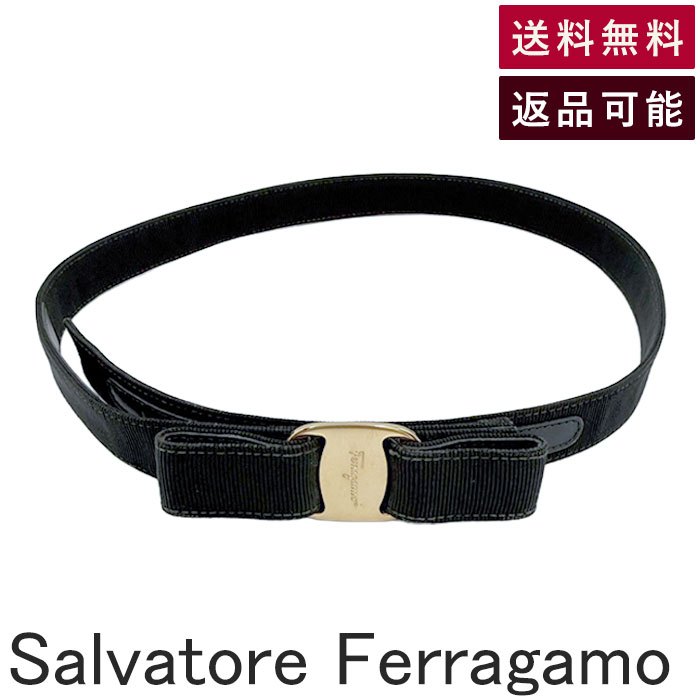 【中古】サルヴァトーレフェラガモ Salvatore Ferragamo ヴァラリボン 三尺帯 黒いこと ゴールド金具 貨物輸送無料  j0405oq04220 返品可 古着 中古 ブランド名古着DB
