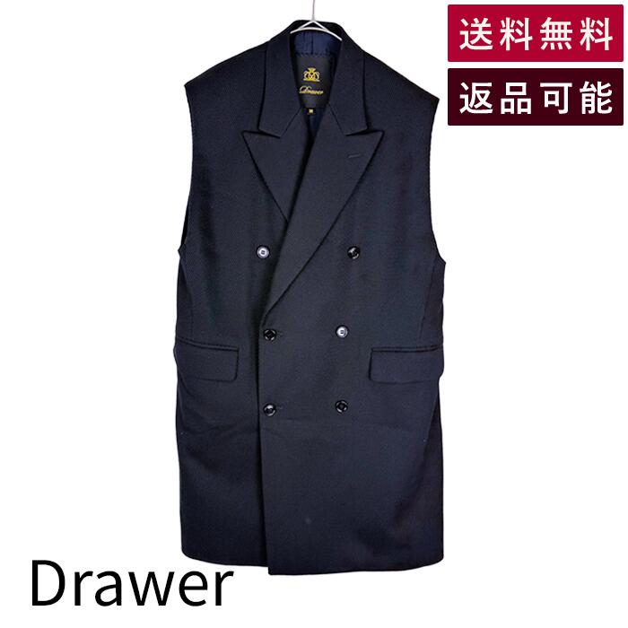 【中古】ドゥロワー Drawer  ロングジレ 黒いこと 羊毛絹地 ダブルより良い 貨物輸送無料 6522-299-0680 j0302y00978 返品可 古着 中古 ブランド名古着DB