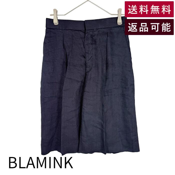 【中古】BLAMINK ブラミンク リネン ハーフパンツ ネイビー 送料無料 i1222h00616 返品可 古着 中古 ブランド古着DB|ブランド古着DB