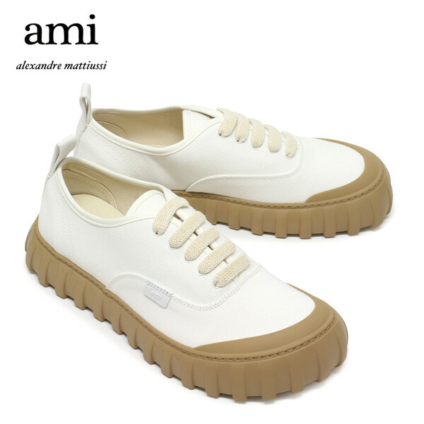 25SSモデルアミ アレクサンドル マテュッシ AMI Alexandre Mattiussi TEMPO ロートップ スニーカー コットンキャンバス【100 WHITE】USN432.AW0073 100/【2025SS】m-shoes|drawers(ドロワーズ)