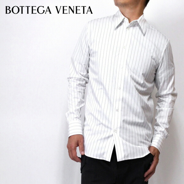 ボッテガ・ヴェネタ BOTTEGA VENETA メンズ ストライプコットンシャツ【ホワイト×ブラックストライプ】 729174 V2N90 9003/【2023-24AW】m-tops