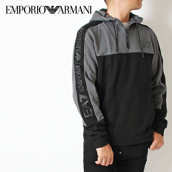 エンポリオアルマーニ EMPORIO ARMANI EA7 うつり変わり色合い ハーフジップパーカー【黒いこと】6RPM30 PJ07Z 1200/【2023-24AW】m-tops パーカー-トップス-メンズファッション
