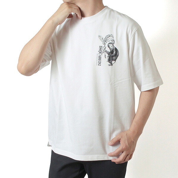 26SSモデルディースクエアード DSQUARED2 メンズ Tシャツ Monkey Business ロゴプリント【100 ホワイト】S74GD1546 D20106 100/【2026SS】m-tops｜drawers（ドロワーズ）