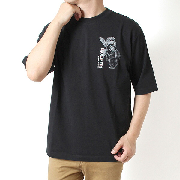 26SSモデルディースクエアード DSQUARED2 メンズ Tシャツ Monkey Business ロゴプリント【900 ブラック】S74GD1546 D20106 900/【2026SS】m-tops｜drawers（ドロワーズ）