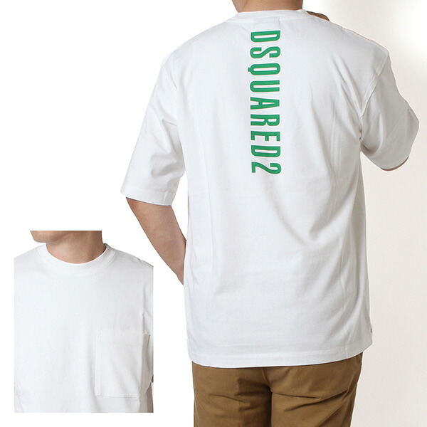 26SSモデルディースクエアード DSQUARED2 メンズ Tシャツ ポケット付き バーチカルロゴ【100 ホワイト】S74GD1559 D20106 100/【2026SS】m-tops|drawers(ドロワーズ)