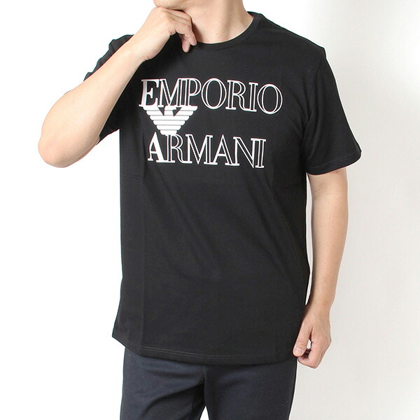 26SSモデルエンポリオアルマーニ EMPORIO ARMANI メンズ Tシャツ 半袖 アウトラインロゴ+イーグル【UC001 BLACK】EM000574 AF20434 UC001/【2026SS】m-tops｜drawers（ドロワーズ）