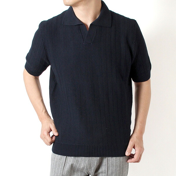 26SSモデルグランサッソ GRAN SASSO オーガニックコットン スキッパーニットポロシャツ【598 NAVY】23139 18068 598 NAVY/【2026SS】m-tops