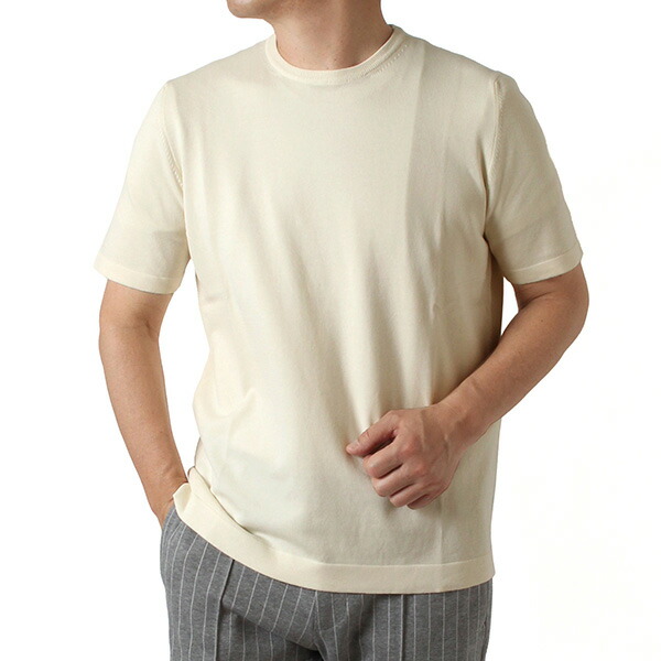 26SSモデルグランサッソ GRAN SASSO 12ゲージソフトコットン 編み物Ｔシャツ【007 IVORY】58138 18120 007 IVORY/【2026SS】m-tops