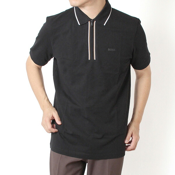 26SSモデルヒューゴ・ボス HUGO BOSS メンズ ジップポロシャツ ストレッチコットン【001 BLACK】50555698 001/【2026SS】m-tops｜drawers（ドロワーズ） 14,850円