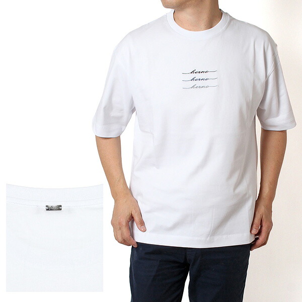 26SSモデルヘルノ HERNO メンズ Tシャツ レンダリングロゴ刺しゅう【1000 BIANCO】JG000283U 52000 1000/【2026SS】m-tops｜drawers（ドロワーズ）