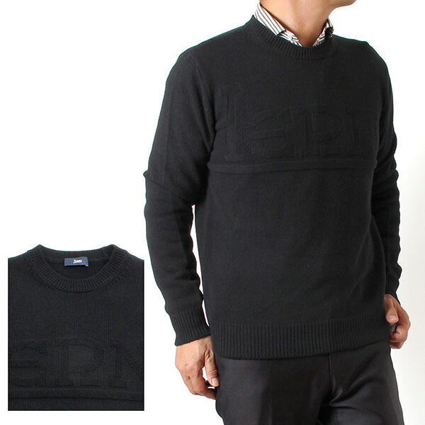 25AWモデルヘルノ HERNO メンズ エンボスロゴ クルーネックセーター 編み物【黒いこと】MG000192U 70100 9300/【2025-26AW】m-tops