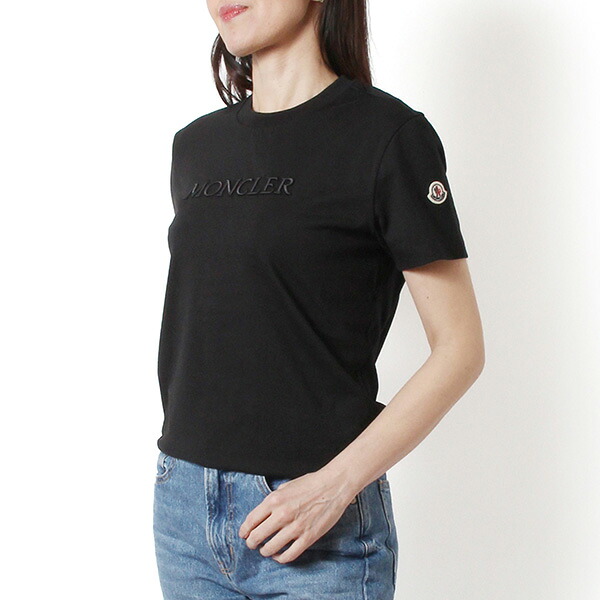26SSモデル モンクレール MONCLER レディース エンボス刺しゅうロゴ Tシャツ【ブラック】 8C00021 89AUO 999/【2026SS】l-tops