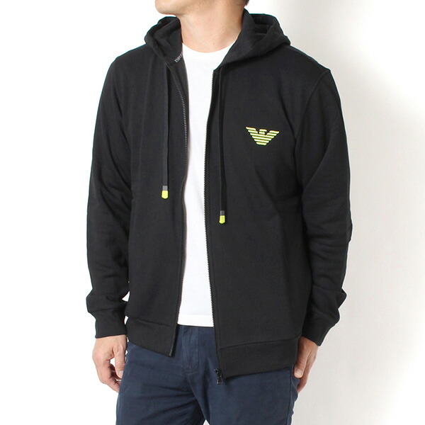 エンポリオアルマーニ EMPORIO ARMANI アンダーウエアライン イーグル刺しゅう ジップアップパーカー【BLACK】 111784 4F571 00020/m-tops