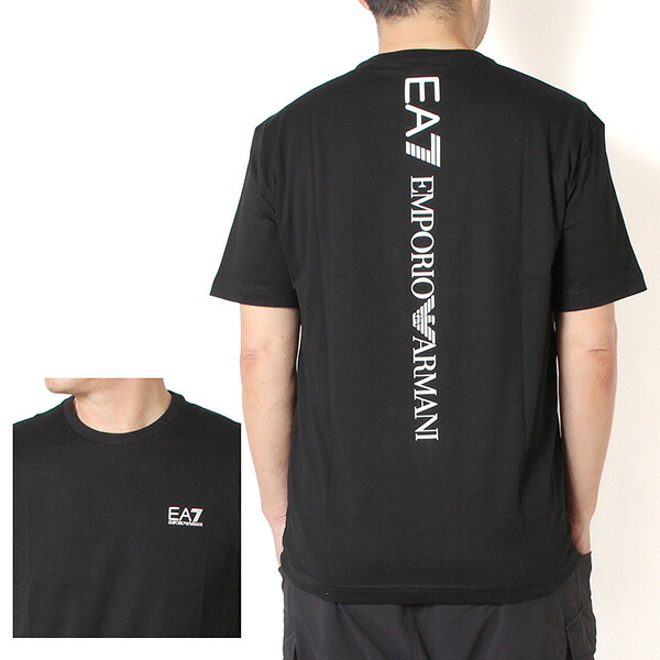 26SSモデルエンポリオアルマーニ EMPORIO ARMANI EA7 うしろ側刷り上げる ティーシャツ【黒いこと×白いことロゴタイプ】7M000567 AF10375 MC001/m-tops