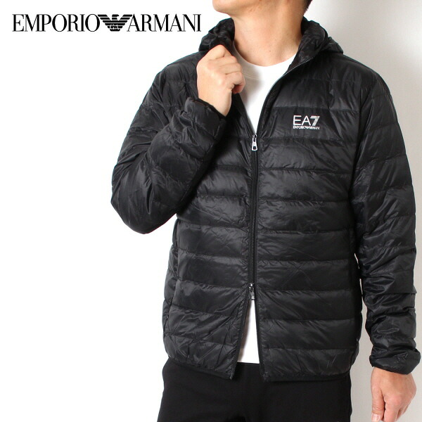 24AWモデルエンポリオアルマーニ EMPORIO ARMANI EA7 パッカブル フーディーライトダウンジャケット【BLACK(しろがね色ロゴタイプ)】8NPB24 PNGPZ 1200/【2024-25AW】m-outer