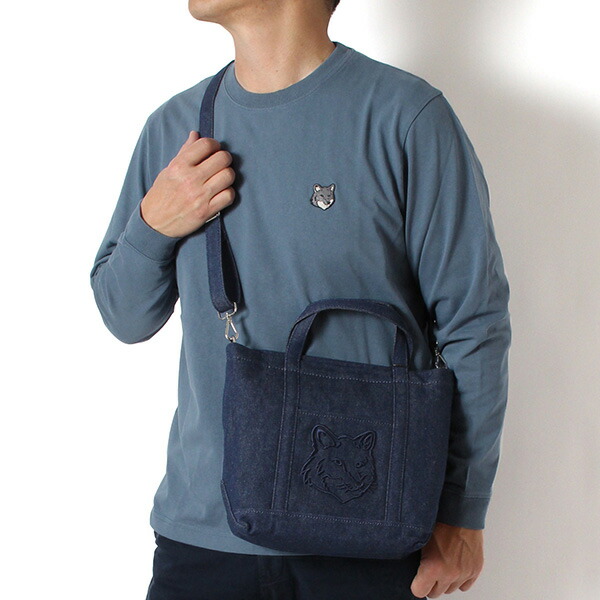 25AWモデルメゾン 稲荷 MAISON KITSUNE メンズ 稲荷 上端 スモールトート【P470 INDIGO】LW05103WD4020 P470/【2025-26AW】m-bag