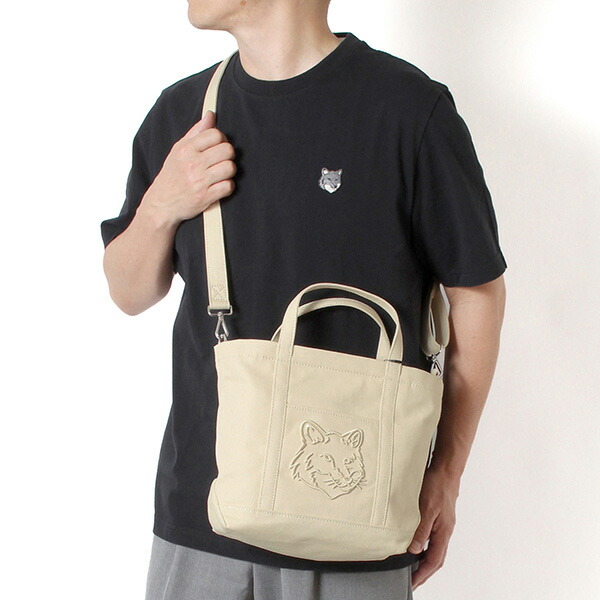 26SSモデルメゾン 稲荷 MAISON KITSUNE メンズ 稲荷上端 スモール トートバッグ【0432 MACADAMIA】LW05103WW0107 0432/【2026SS】m-bag