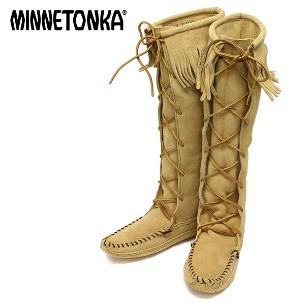 【ポイント祭】ミネトンカ Minnetonka フリンジ レースアップ カーフブーツ【ベージュ】1321 TAN/l-shoes